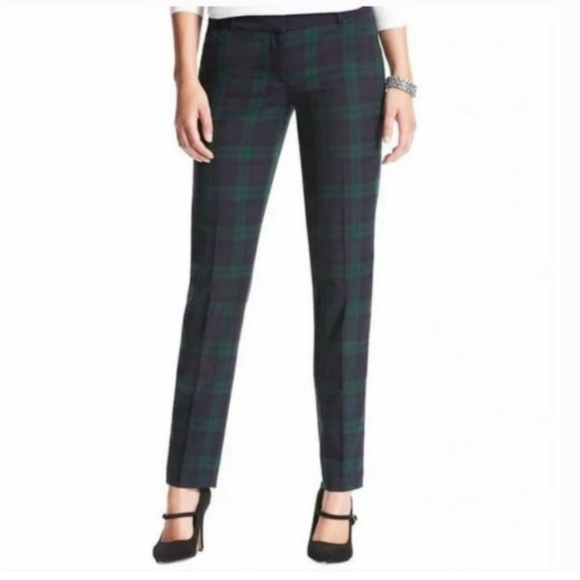 Ann Taylor Factory Pants - Ann Taylor Factory Black and Green Plaid Cropped Pants, Great for Fall or Winter